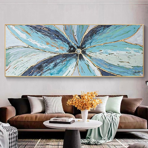 

Handmade Hand Painted Oil Painting Wall Art Modern Fashion Blue Flower Home Decoration Decor Rolled Canvas No Frame Unstretched