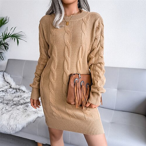 

Women's Sweater Jumper cable Knit Knitted Pure Color Crew Neck Stylish Elegant Daily Holiday Fall Winter White Khaki S M L / Long Sleeve / Casual / Regular Fit / Going out