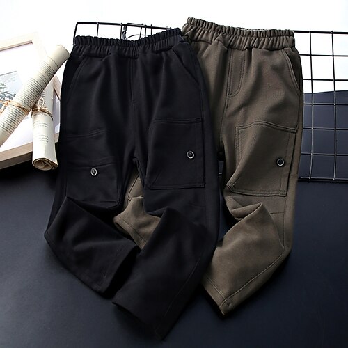 

Kids Boys Pants Black Army Green Solid Colored Fall Spring Active Casual 4-12 Years