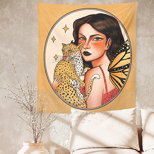 

Vintage beauty leopard figure print tapestry 1 piece