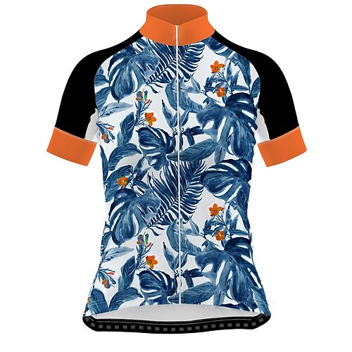 

21Grams Women's Short Sleeve Cycling Jersey Bike Jersey Top with 3 Rear Pockets Mountain Bike MTB Road Bike Cycling Breathable Quick Dry Moisture Wicking Blue Floral Botanical Spandex Polyester Sports