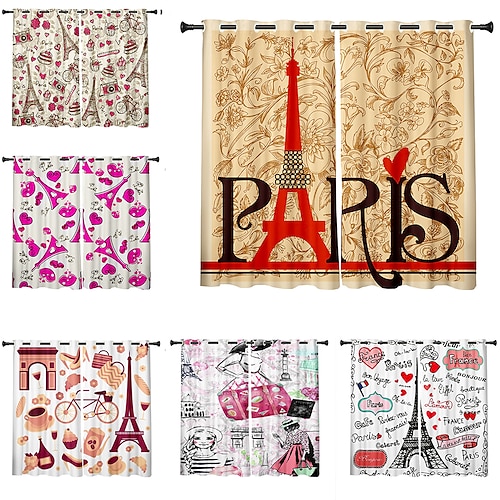 

2 Panels Set Blackout Curtains Paris City View Printed Design Thermal Insulated Curtains for Bedroom Living Room Geometric Modern Grommet Window Drapes Curtain Drapes