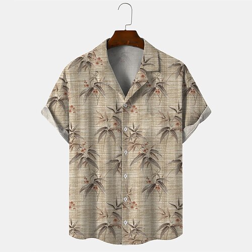 

Men's Shirt 3D Print Leaves Turndown Street Daily 3D Button-Down Short Sleeve Tops Casual Fashion Breathable Comfortable Khaki