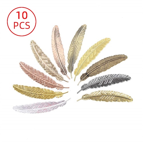 

10 pcs Metal Bookmark Feather Creative Delicate Page Markers Metal Aesthetic Pendant Bookmark for Student Women Gifts 11.52.3 inch