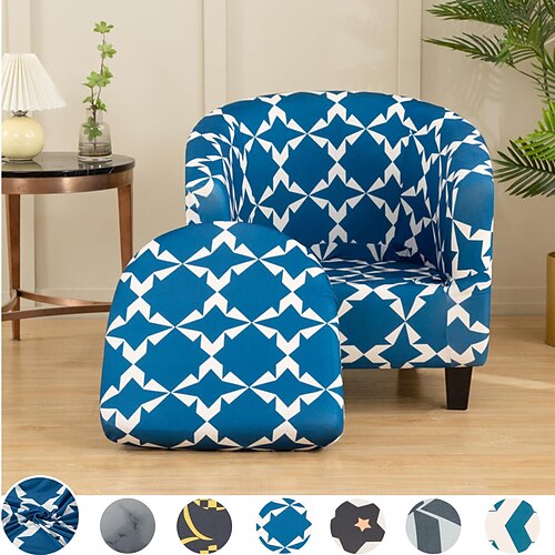 

Geometric Club Chair Cover Tub Chair Slipcover with Elastic Seat Cushion Cover Non Slip Sofa Couch Cover Furniture Protector for Hotel Bar Counter Living Room