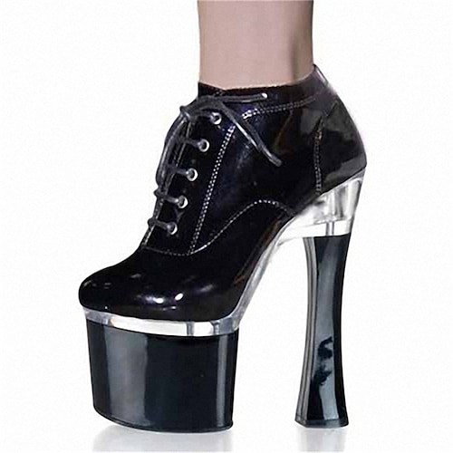 

Women's Heels Boots Party Lace Up Boots Buckle Platform Pumps Round Toe PU Leather Loafer Solid Colored Black Red