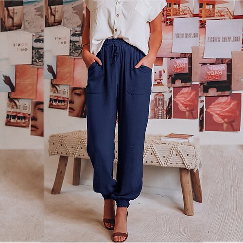 

Women's Active Tapered pants Pants Trousers Trousers Cotton Blend ArmyGreen Wine Khaki Mid Waist Casual Casual Daily Micro-elastic Full Length Outdoor Solid Color S M L XL / Loose Fit