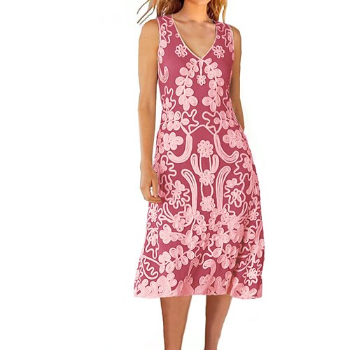 

Damen Blumenkleid skims dress Midikleid Schwarz Blau Purpur Ärmellos Blumen Bedruckt Frühling Sommer V Ausschnitt Romantisch Wochenende 2022 S M L XL XXL 3XL