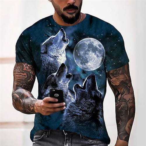 

Men's Unisex T shirt Tee Wolf Graphic Prints Crew Neck Blue 3D Print Outdoor Street Short Sleeve Print Clothing Apparel Sports Designer Casual Big and Tall / Summer / Summer