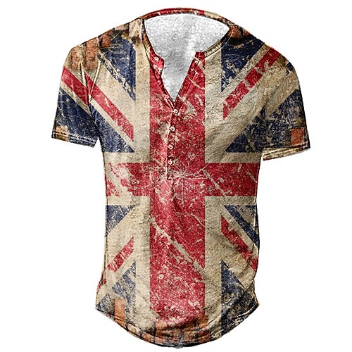 

Men's T shirt Tee Henley Shirt Tee Graphic National Flag Henley Red 3D Print Plus Size Outdoor Daily Short Sleeve Button-Down Print Clothing Apparel Basic Designer Casual Big and Tall / Summer