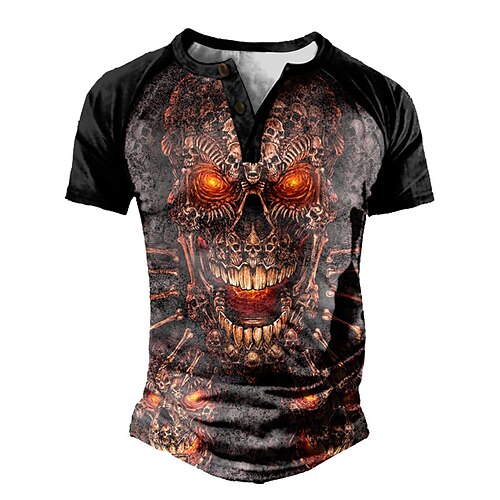 

Men's Henley Shirt Tee T shirt Tee 3D Print Graphic Patterned Color Block Skull Plus Size Henley Daily Sports Patchwork Button-Down Short Sleeve Tops Designer Basic Casual Classic Dark Gray / Summer