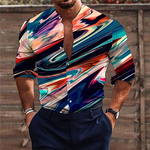 

Homens Camisa Social Camisa Gráfica Gradiente Colarinho Chinês Arco-íris Impressão 3D Ao ar livre Rua Manga Longa Botão para baixo Imprimir Roupa Moda Designer Casual Respirável / Verão / Primavera