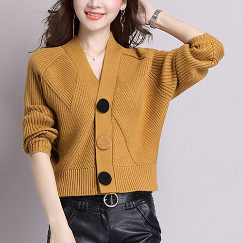 

Per donna Cardigan Maglione Maglione A coste Maglia Pulsante Lavorato a maglia Colore puro A V Moda Elegante Esterno Ufficio Inverno Autunno Viola Giallo Taglia unica / Manica lunga / Standard