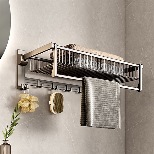 

Gun Grey Bath Towel Rack Hole Free Toilet Foldable Net Basket Bathroom Storage Rack Wall Mounted Toilet Space Aluminum Toilet Towel Rack