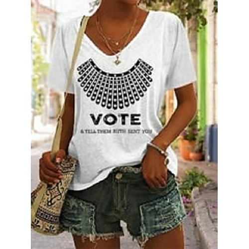 

Women's Vote Ruthless Pro Roe 1973 Feminist Daily T shirt Tee Short Sleeve Print Round Neck Basic Essential Tops White S
