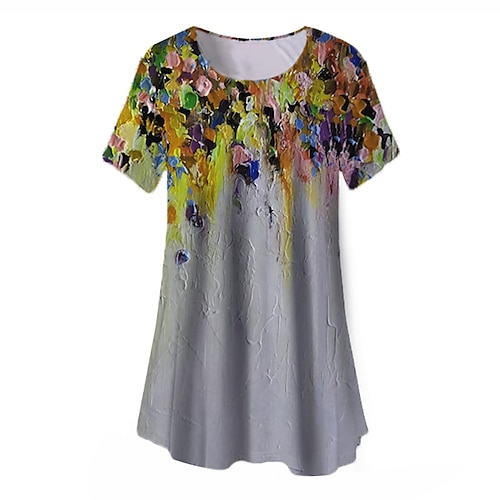 

Mujer Talla extra Tops Blusa Camisa Floral Estampado Manga Corta Cuello redondo Ropa de calle Diario Festivos Jersey de algodón spandex Primavera Verano Azul Piscina Amarillo / Talla Grande