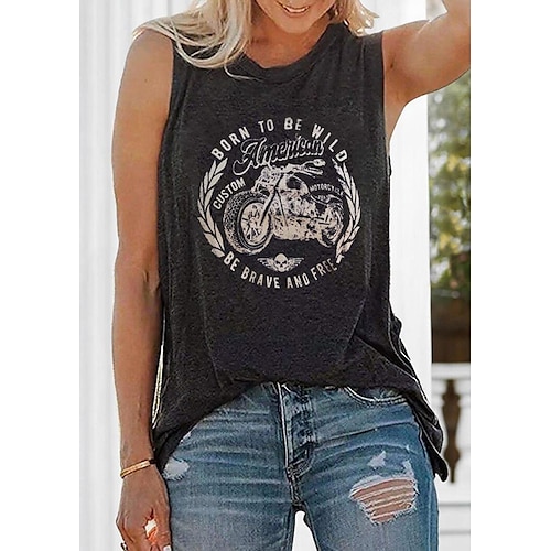 

Cross-Border E-Commerce Amazon New Born To Be Wild Motorcycle Print Round Neck Sleeveless Women's T-Shirt