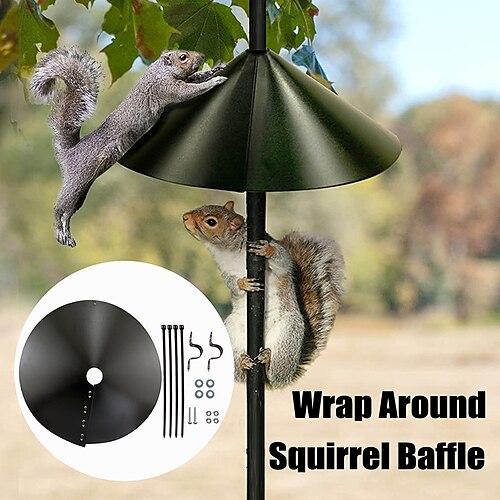 

Wrap Around Squirrel Baffle Pole Mounted or Hanging Bird Feeder - Complete with Mounting Hardware and Funnel Style Bird Seed Scoop
