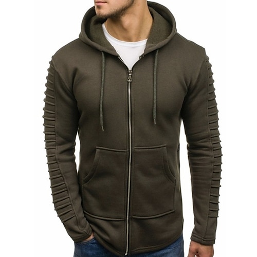 

Homens Full Zip Hoodie Jaqueta Verde Tropa Cáqui Cinzento Preto Com Capuz Côr Sólida Zíper Diário Esportes Streetwear Tosão Casual Grande e Alto Esportivo Outono inverno Roupa Moletons Moletons