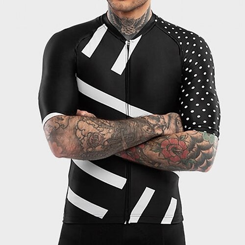 

21Grams Men's Cycling Jersey Short Sleeve Bike Top with 3 Rear Pockets Mountain Bike MTB Road Bike Cycling Breathable Quick Dry Moisture Wicking Reflective Strips Black Polka Dot Stripes Polyester