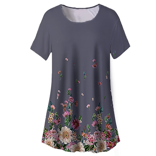 

Damen Übergröße Oberteile Bluse Hemd Blumen Bedruckt Kurzarm Rundhalsausschnitt Strassenmode Täglich Festtage Baumwoll-Spandex-Trikot Frühling Sommer Grün Grau