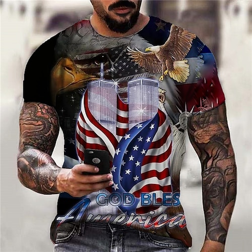 

Men's Unisex T shirt Tee Graphic Prints Eagle National Flag Crew Neck Blue 3D Print Outdoor Street Short Sleeve Print Clothing Apparel Sports Designer Casual Big and Tall / Summer / Summer