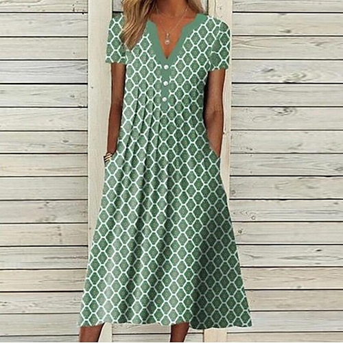 

Mulheres Vestido de festa Verde Manga Curta Imprimir Primavera Verão Decote V Festa Ajuste Largo 2022 S M L XL XXL