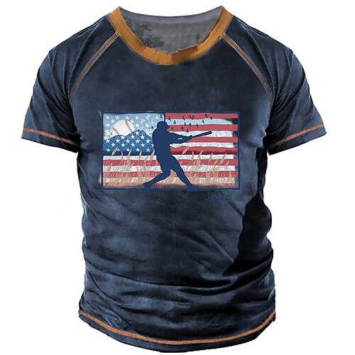 

Men's Unisex T shirt Tee 3D Print Graphic Shadow American Flag Crew Neck Street Daily Print Short Sleeve Tops Designer Casual Big and Tall Sports Blue / Summer