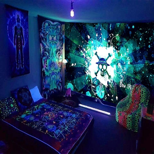

Blacklight UV Reactive Fluorescent Tapestry Game Hanging Cloth Dormitory Living Room Decorative Cloth Home Background Decoration
