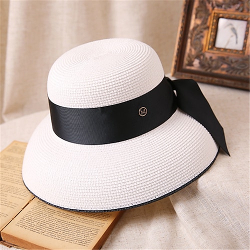 

Women's Hat Straw Hat Sun Hat Creamy-white Black Pink Outdoor Street Holiday Pure Color Pure Color Portable Sun Protection Breathable