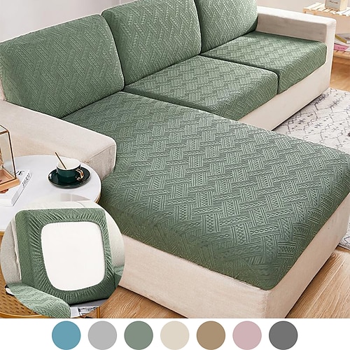 

Stretch Sofa Seat Cushion Cover Slipcover Elastic Couch Armchair Loveseat 4 Or 3 Seater Grey Plain Solid Soft Durable Washable