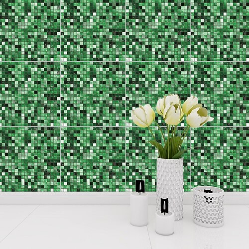 

10 Pieces Tile Sticker Fashion Mosaic Tile Stickers Kitchen Waterproof Removable Wall Stickers Bedroom Floor Stickers