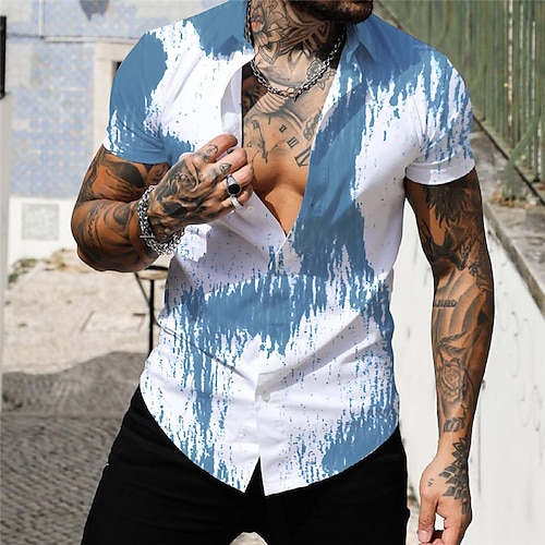 

Men's Shirt Graphic Prints Graffiti Ink Painting Turndown Light Yellow Blue Yellow Dark Gray Gray Outdoor Street Short Sleeve Button-Down Print Clothing Apparel Fashion Business Casual Breathable