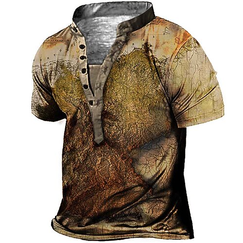 

Men's T shirt Tee Henley Shirt Tee Graphic Abstract Stand Collar Green Blue Dark Gray Brown 3D Print Plus Size Outdoor Daily Short Sleeve Button-Down Print Clothing Apparel Basic Designer Casual Big