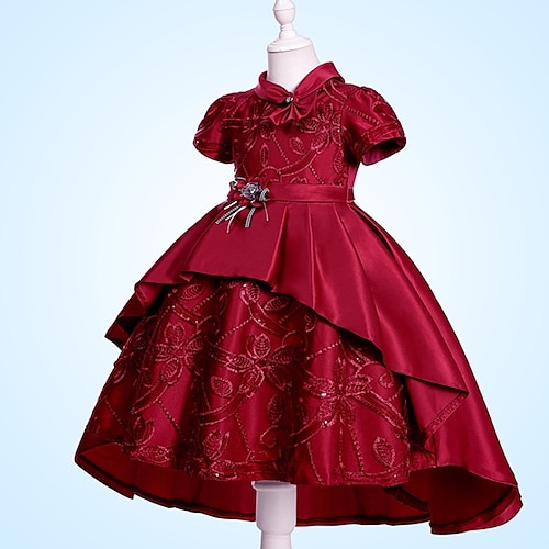 

Kids Girls' Dress Floral A Line Dress Maxi Dress Party Ruched Short Sleeve Cute Dress 3-10 Years Spring Blue Purple Pink