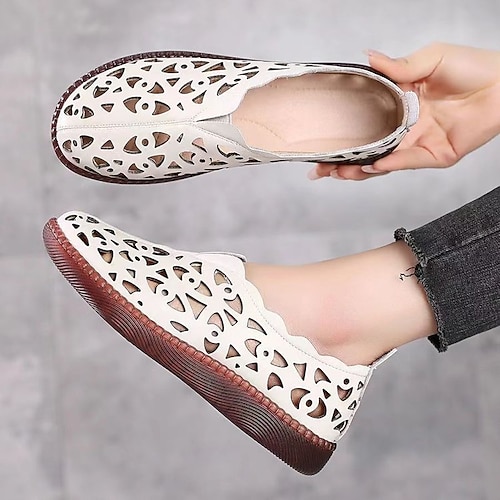 

Women's Slip-Ons Daily Comfort Shoes Plus Size Flat Heel Round Toe Casual PU Leather Loafer Solid Colored Almond Black Beige