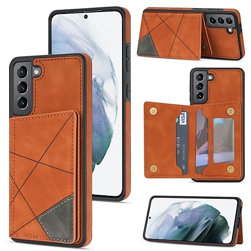 

Phone Case For Samsung Galaxy Back Cover S23 S22 S21 S20 Plus Ultra Note 20 Ultra with Stand Leather With Card Holder Tile Geometric Pattern PU Leather