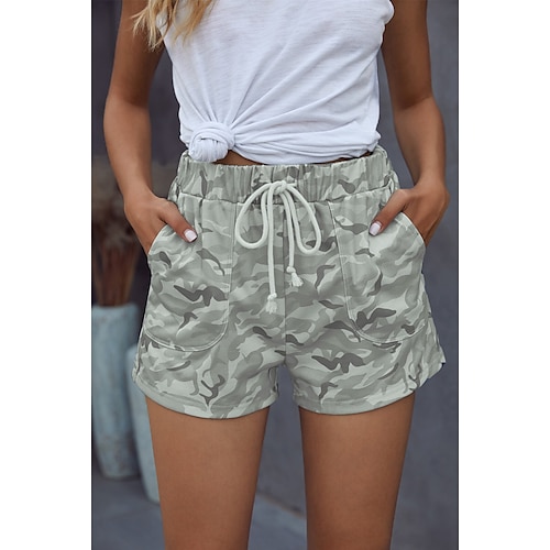 

Women's Shorts Cotton Blend Light Green Army Green Gray Mid Waist Fashion Sporty Leisure Sports Weekend Side Pockets Print Micro-elastic Short Comfort Camouflage S M L XL XXL