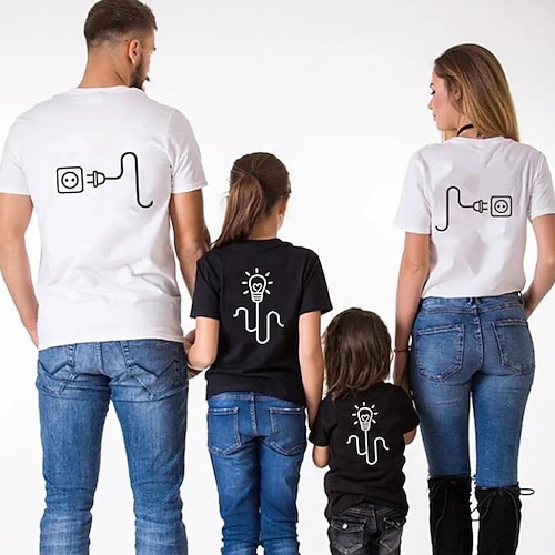

Family Look T shirt Family Sets Graphic Patterned Street Print White Black Short Sleeve Active Matching Outfits