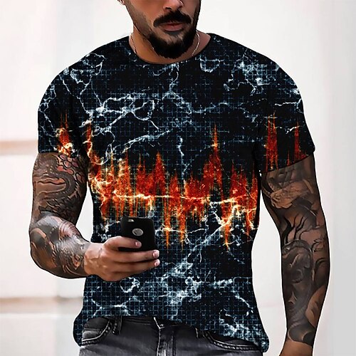 

Men's Tee T shirt Tee 3D Print Graphic Round Neck Casual Daily 3D Print Short Sleeve Tops Designer Fashion Cool Comfortable Green Yellow Orange / Summer