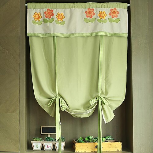 

Tie Up Door Curtain Rod Pocket Valance Farmhouse Flower for Bathroom Hotel Kitchen Living Room Window Tier Curtain,Door Curatin, Girls Bedroom Cascade