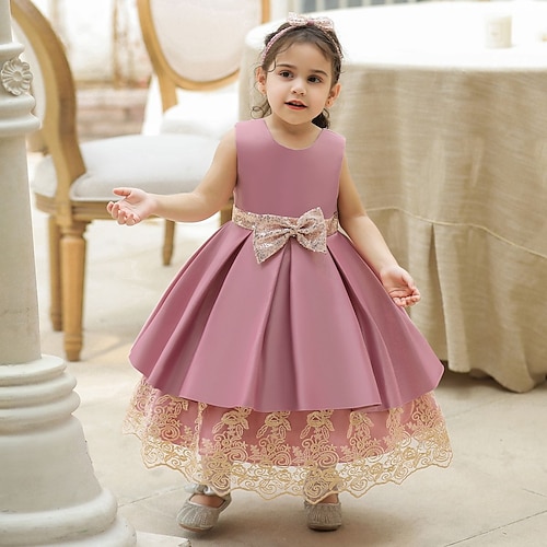 

Girls ' Vestido de una línea Sin Mangas Retazos Gráfico impreso en 3D Vestidos Elegante Princesa Midi Poliéster Vestido Verano Primavera Bebé Fiesta Cumpleaños Delgado Retazos Bordado Lazo