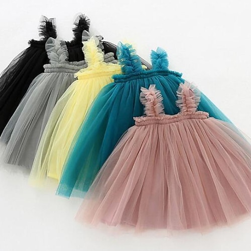 

FILLE Robe Trapèze Robe en Tulle Sans Manches Couleur Pleine Graphique imprimé en 3D Robes Princesse Doux Au dessus du genou Coton Tulle Robe Eté Printemps Enfants Sport Loisir Vacances Standard