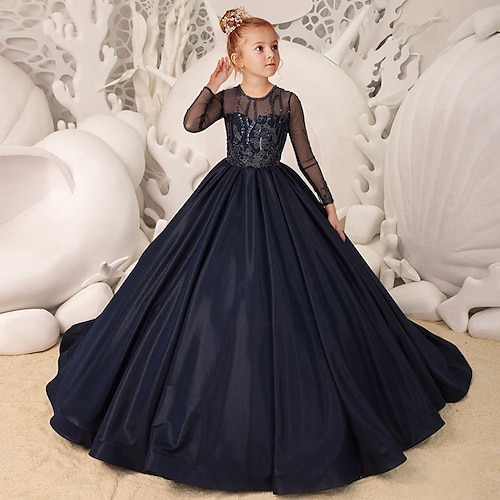 

Party Event / Party Princess Flower Girl Dresses Jewel Neck Sweep / Brush Train Tulle Winter Fall with Crystals Appliques Cute Girls' Party Dress Fit 3-16 Years