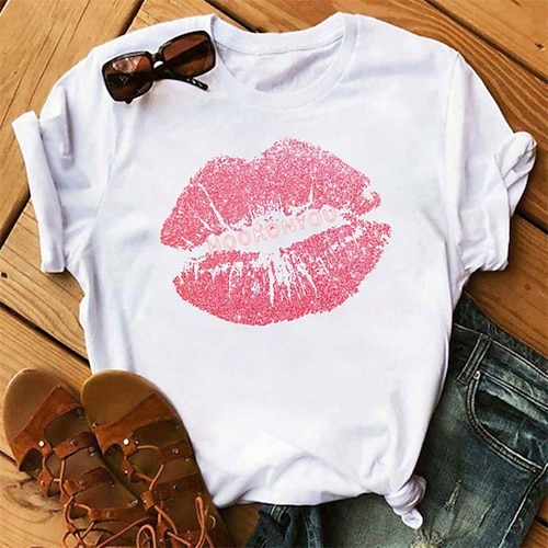 

Women's Plus Size Curve Tops T shirt Tee Striped Cat Print Short Sleeve Crewneck Streetwear Daily Going out Polyester Spring Summer White Black