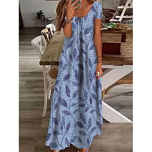 

Women's Shift Dress Maxi long Dress Green Blue Short Sleeve Print Pocket Print Spring Summer V Neck Elegant Casual Vacation 2022 S M L XL XXL 3XL