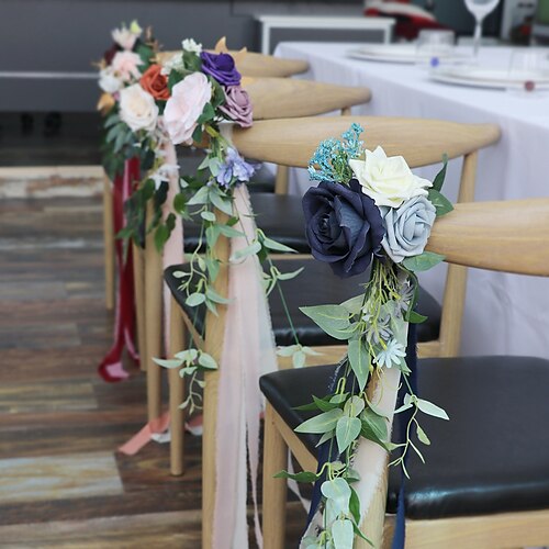 

European-style Indoor Outdoor Wedding Chair Back Flower Decoration Simulation New House Curtain Flower Wedding Welcome Water Sign Hanging Small Bouquet