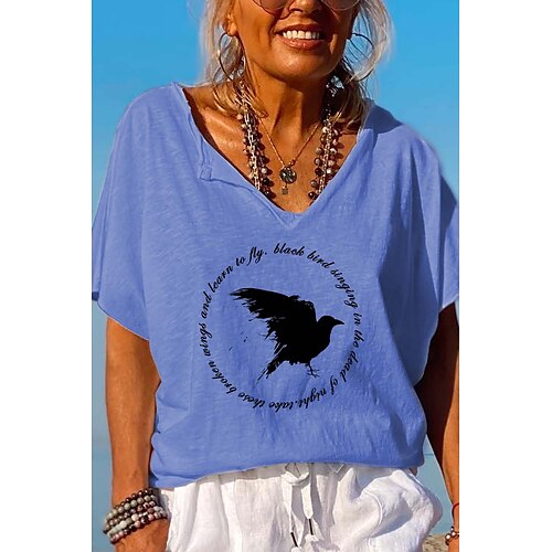 

Women's Graphic Patterned Casual Daily T shirt Tee Half Sleeve Patchwork V Neck Basic Essential Tops Loose Green White Blue S