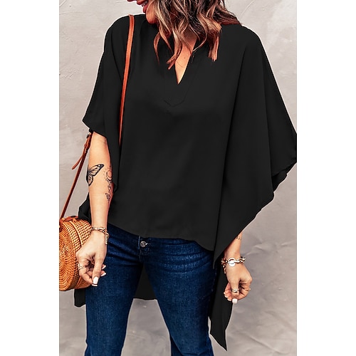 

Women's Plain Daily Weekend Blouse Shirt Half Sleeve Asymmetric V Neck Casual Streetwear Tops White Black Blue S