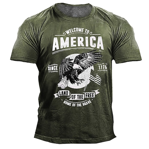 

Men's Unisex T shirt Tee 3D Print Graphic Prints Eagle Crew Neck Street Daily Print Short Sleeve Tops Designer Casual Vintage Big and Tall Black Army Green Dark Gray / Summer